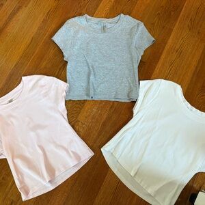 Set of Three Casual T-Shirts in Gray, Pink, and White